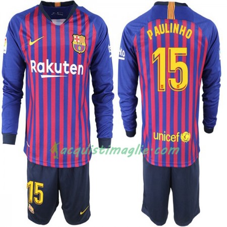 Divisa di Calcio Barcellona Paulinho 15 Bambino Prima 2018/2019 Manica Lunga